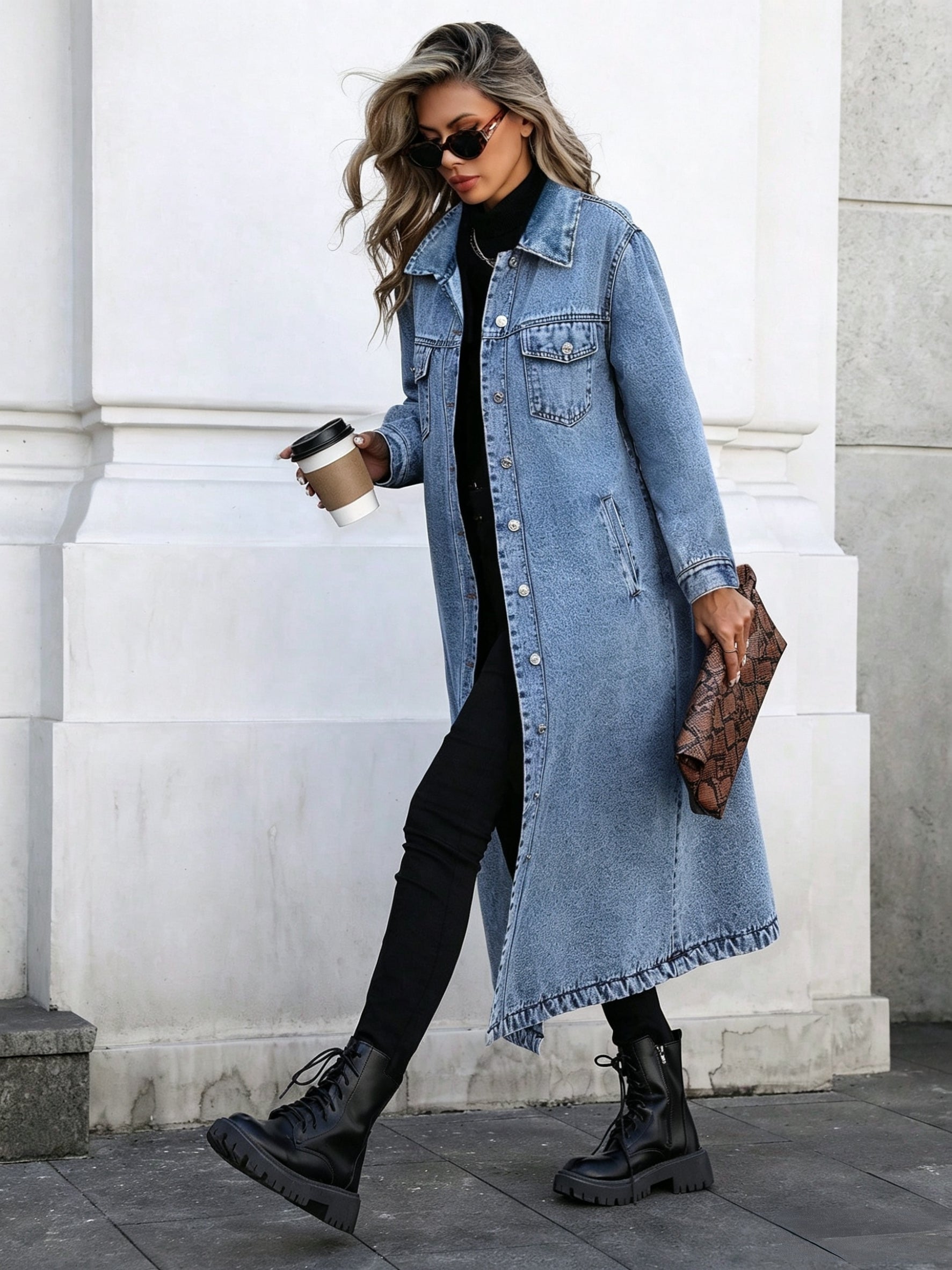 Oversized Longline Distressed Denim Jacket