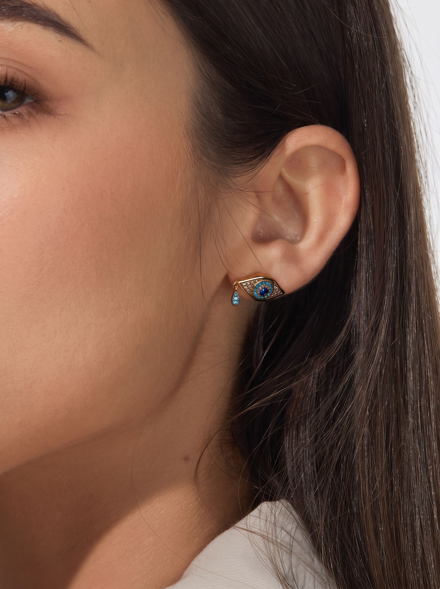 Dainty Gold Evil Eye Stud Earrings