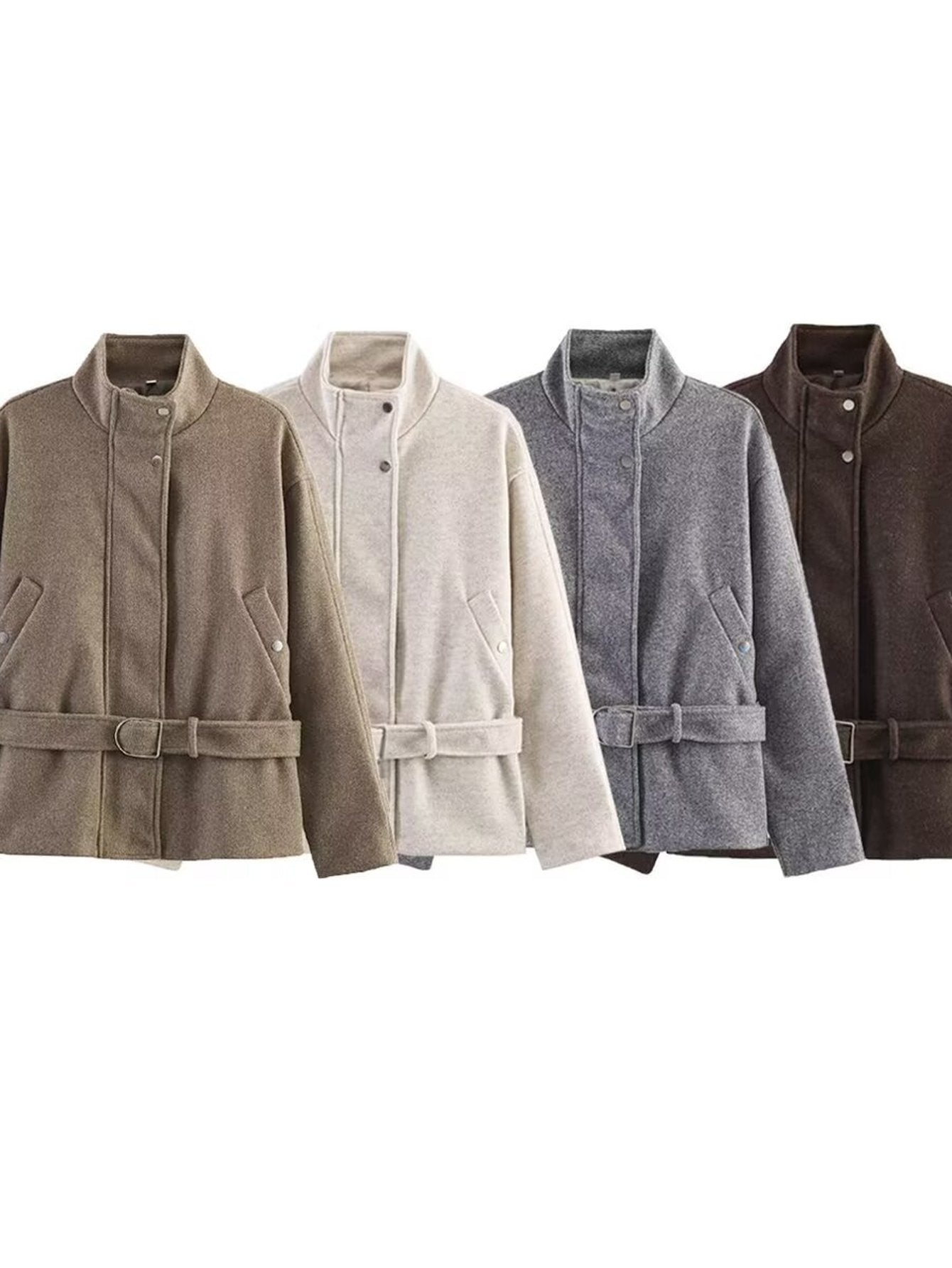 Cozy Belted Stand Collar Wool Jacket