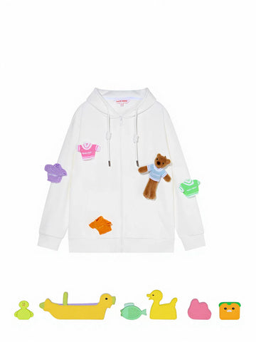 Cute Bear Graphic Zip Hooded Jacket