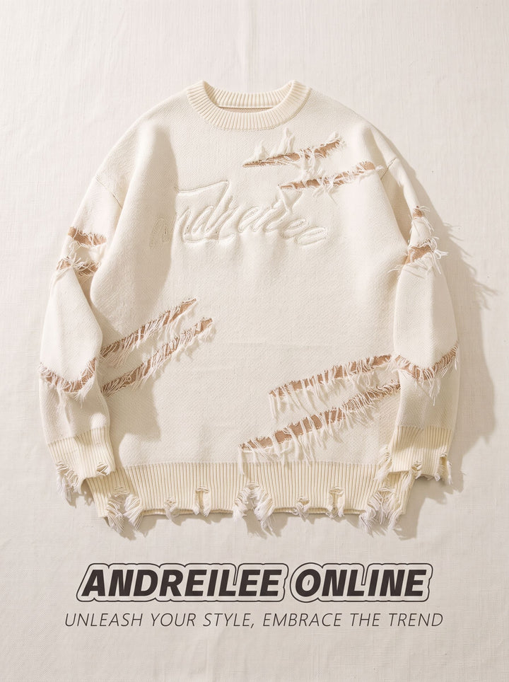Distressed Oversized Graphic Knit Sweater