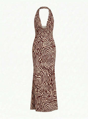 LILA Floral Print Cowl Neck Bodycon Midi Dress