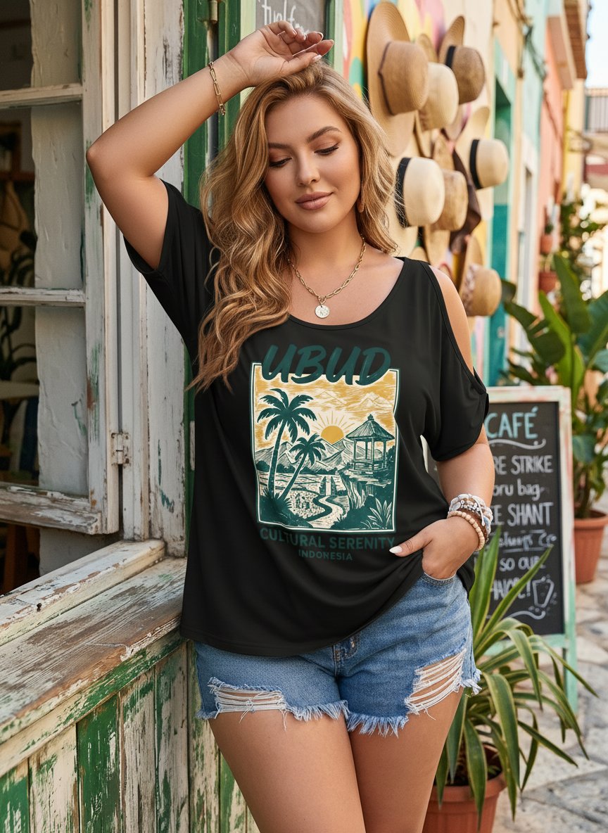 Graphic Cold Shoulder Relaxed T-Shirt