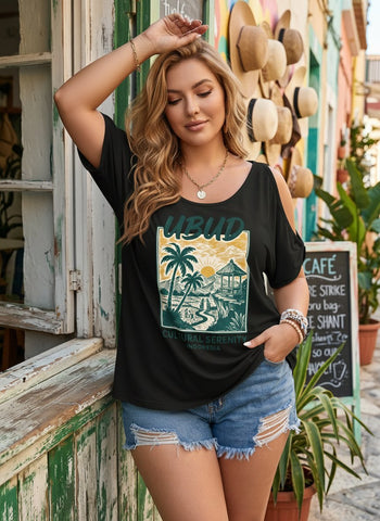 Graphic Cold Shoulder Relaxed T-Shirt