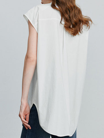 Large Pointy Collar Sleeveless Chic Blouse