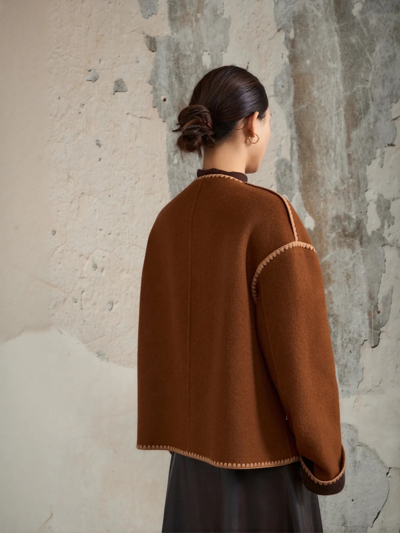 Contrast Trim Wool Blend Coat
