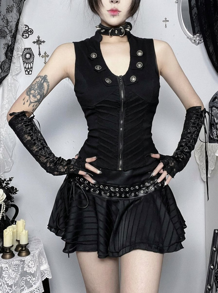 Grommet Detail Faux Leather Mini Skirt