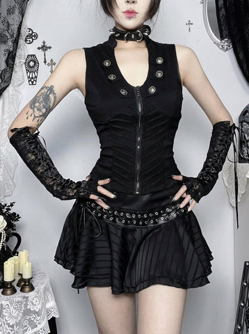 Grommet Detail Faux Leather Mini Skirt