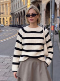 Oversized Striped Knit Sweater with Side Slits