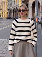 Oversized Striped Knit Sweater with Side Slits