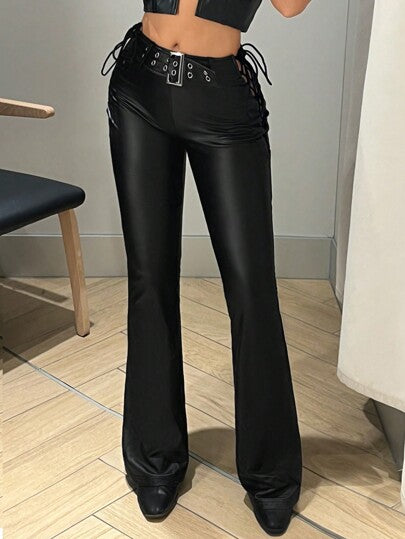 Lace Up Faux Leather Pants