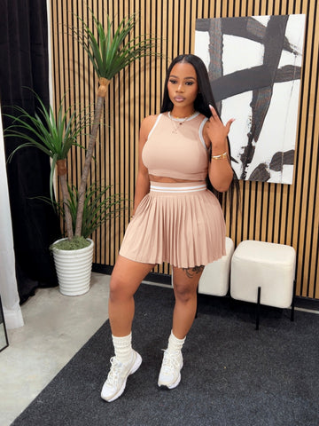 Athletic Ribbed Crop Pleated Skirt Set