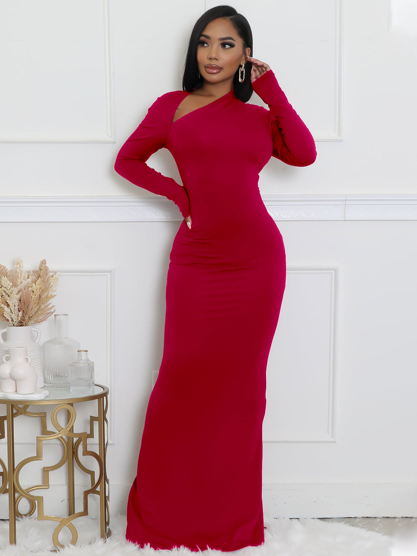 Cut Out One Shoulder Maxi Dress