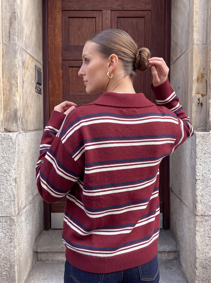 Oversized Striped Polo Collar Sweater