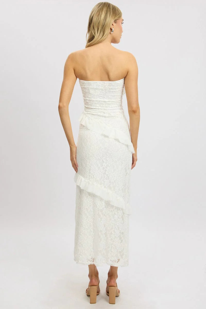 Off Shoulder Lace Tiered Vacation Maxi Dress-Multicolor