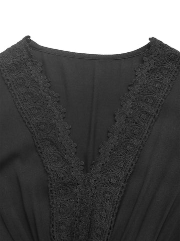 Elegant Lace Trim Tiered Midi Dress