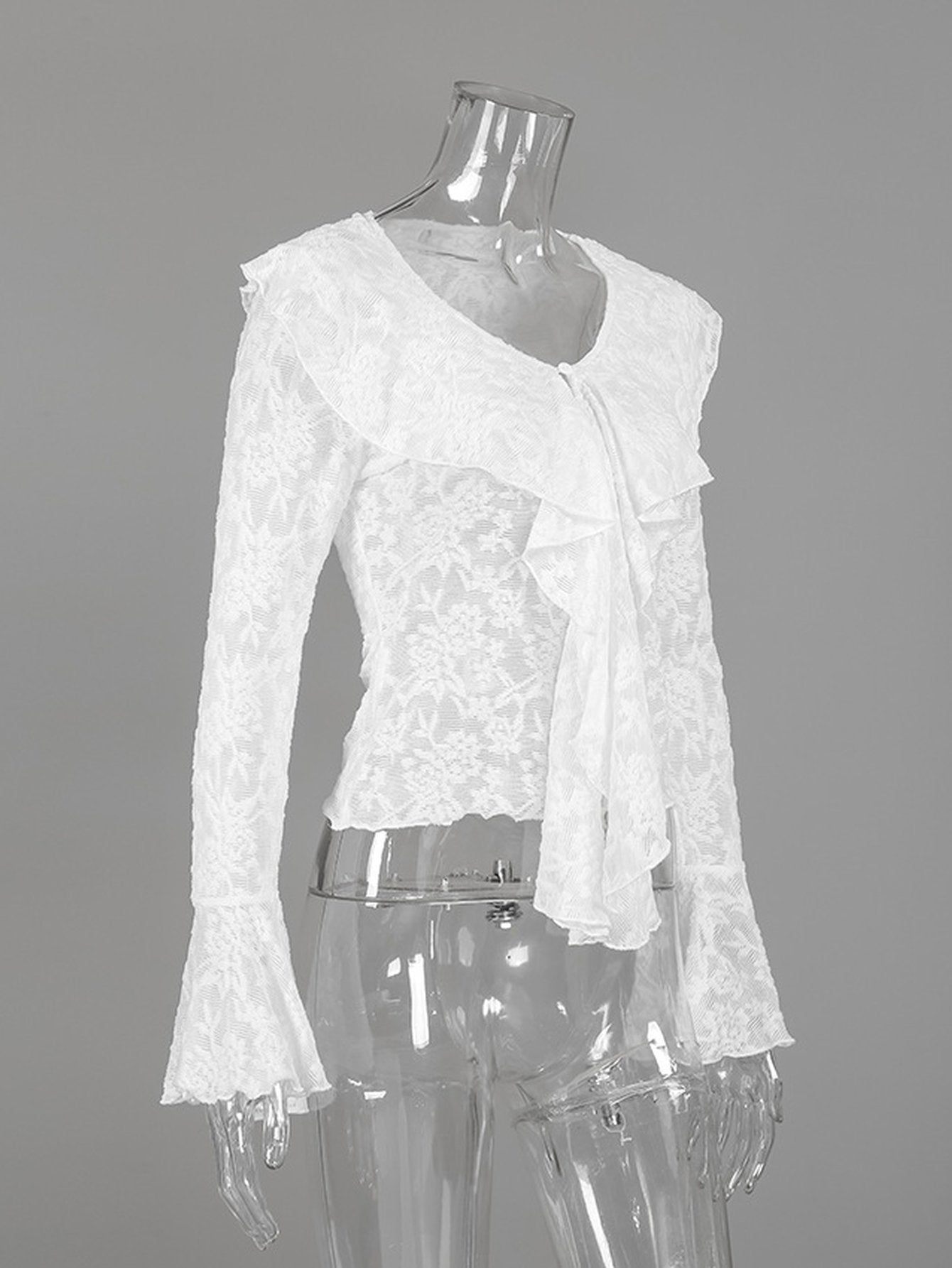 Elegant Ruffle Lace Long Sleeve Blouse