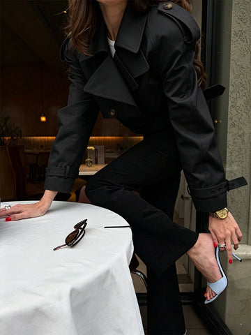 Cropped Belted Utility Trench Coat