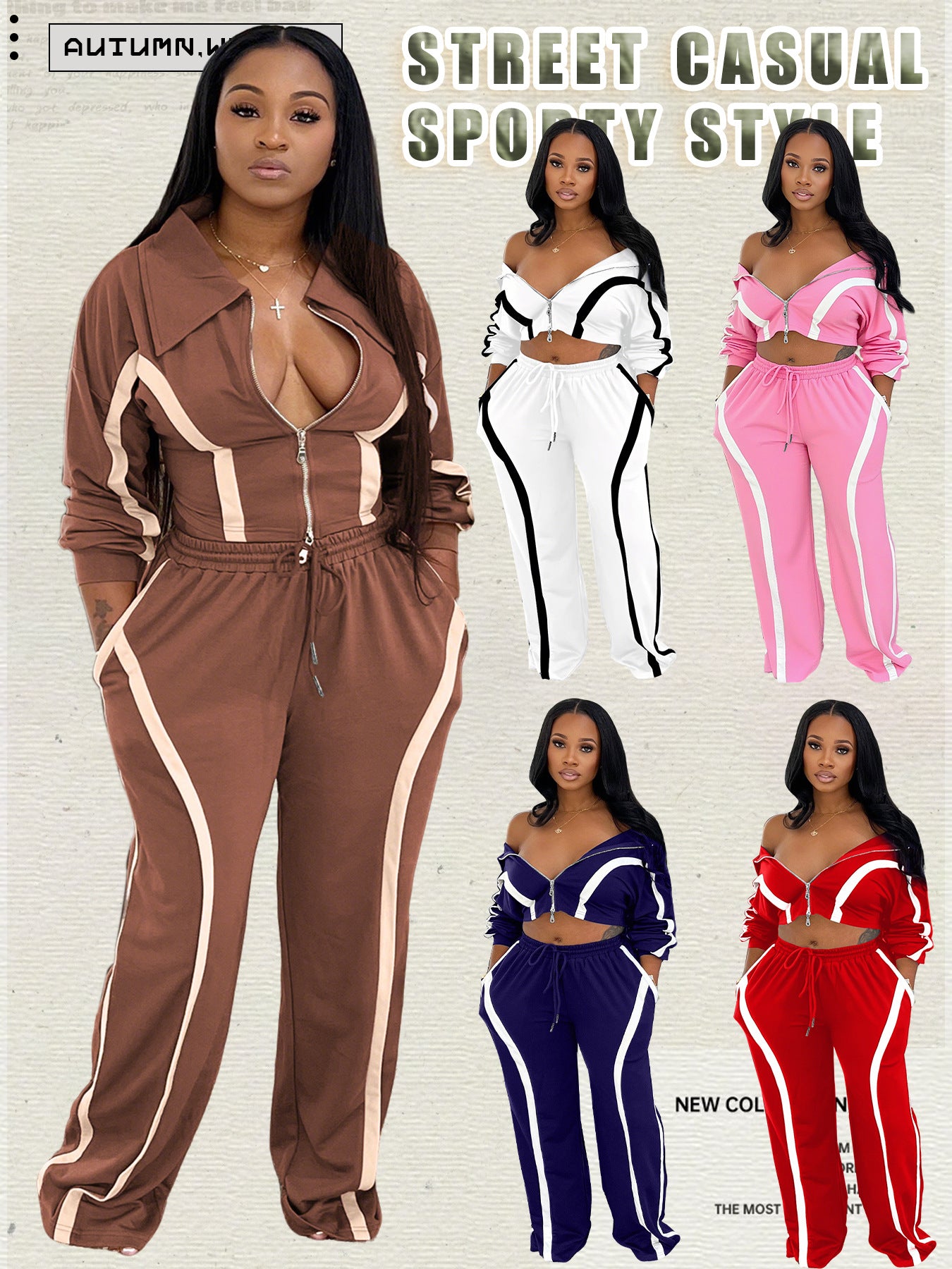 Zip Up Colorblock Lounge Pant Set