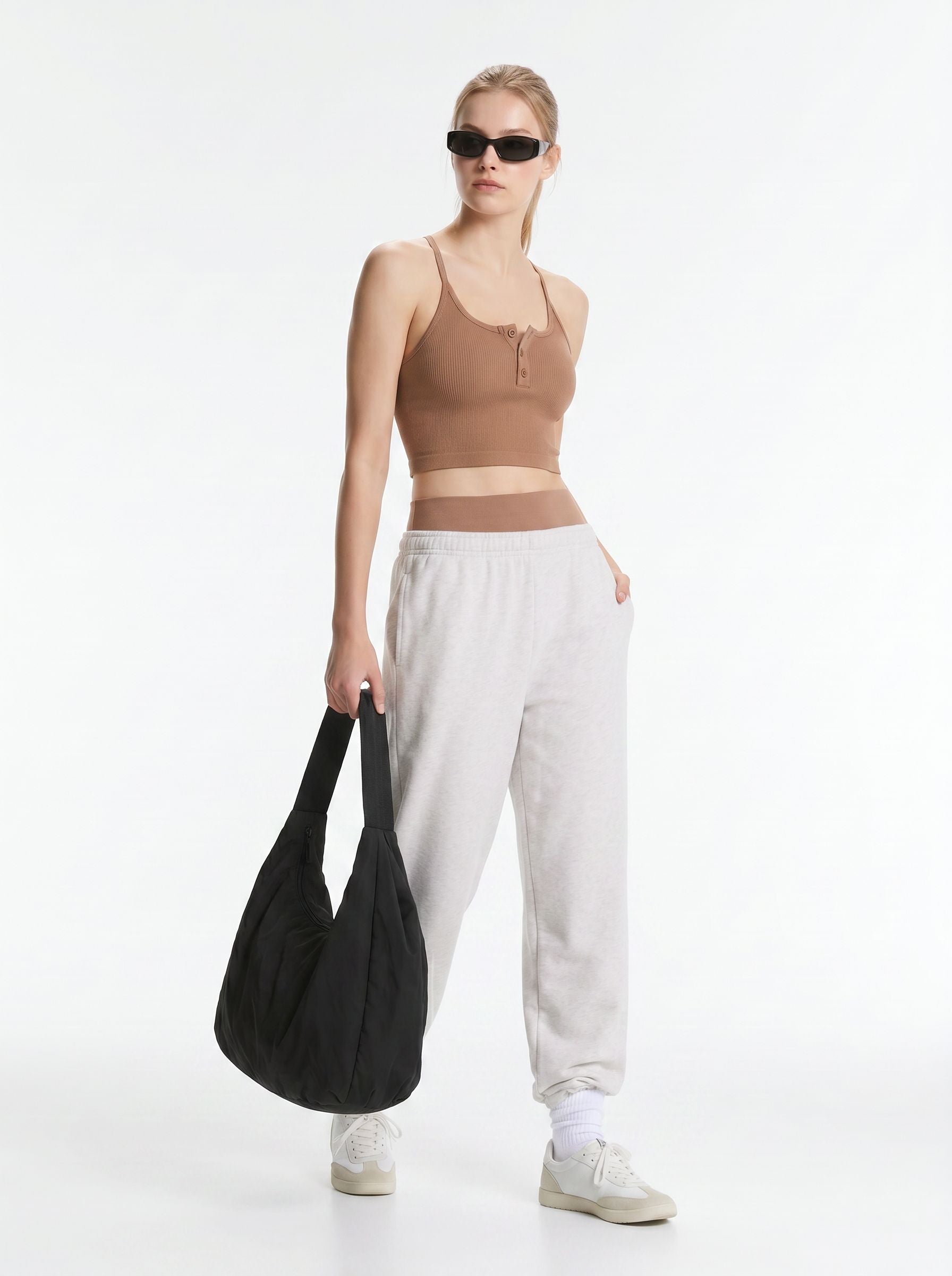 Ribbed Button Front Crop Tank Top