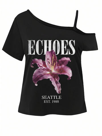 Off Shoulder Floral Graphic Tee