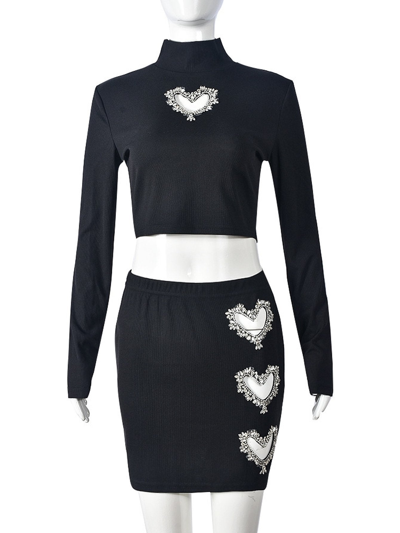 Rhinestone Heart Cutout Skirt Set
