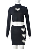 Rhinestone Heart Cutout Skirt Set