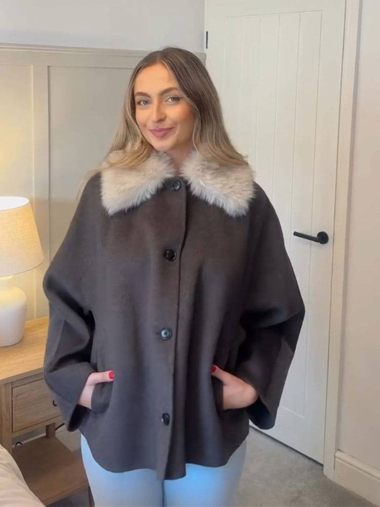 Cozy Faux Fur Collar Wool Coat