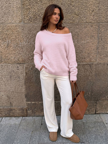 Cozy Fuzzy Off Shoulder Pullover Sweater