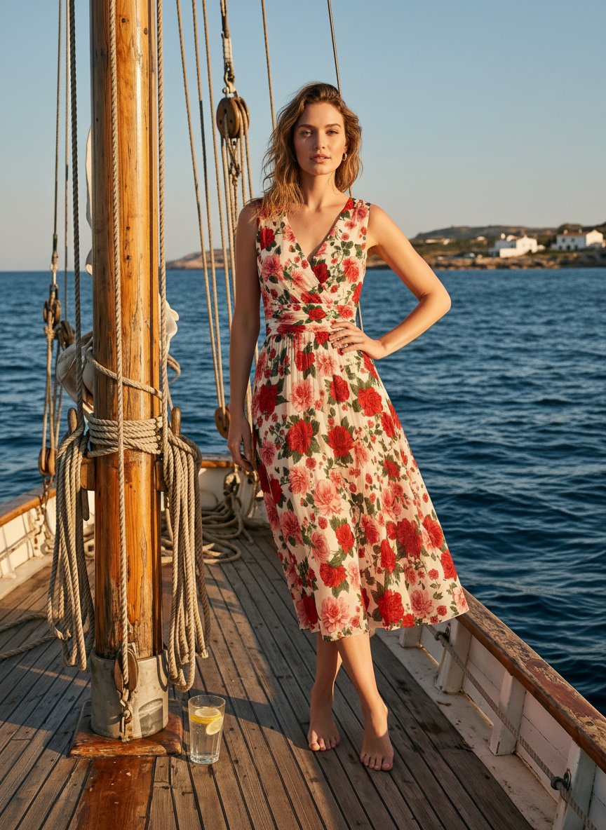 CORINNE
Floral Print V Neck A Line Midi Dress