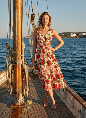 CORINNE
Floral Print V Neck A Line Midi Dress