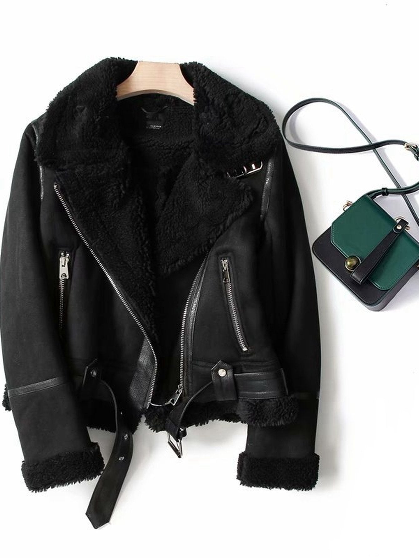 Cozy Faux Suede Sherpa Moto Jacket