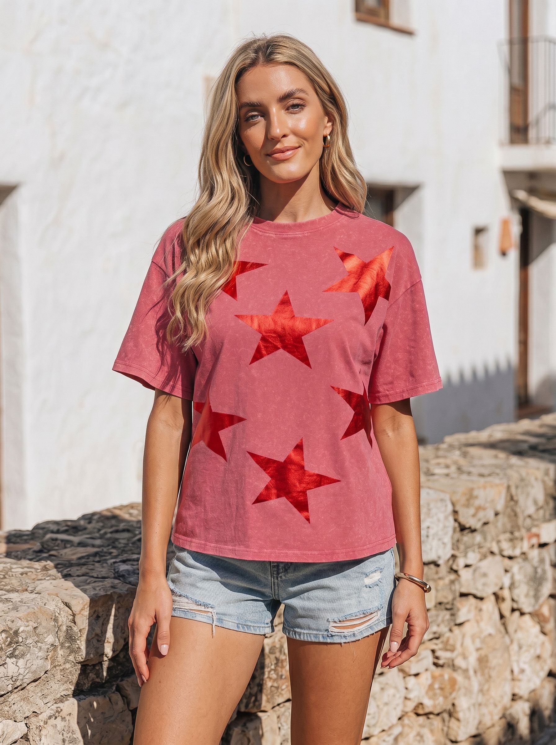 Vintage Wash Star Print T-Shirt