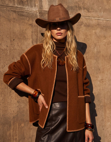 Contrast Trim Wool Blend Coat