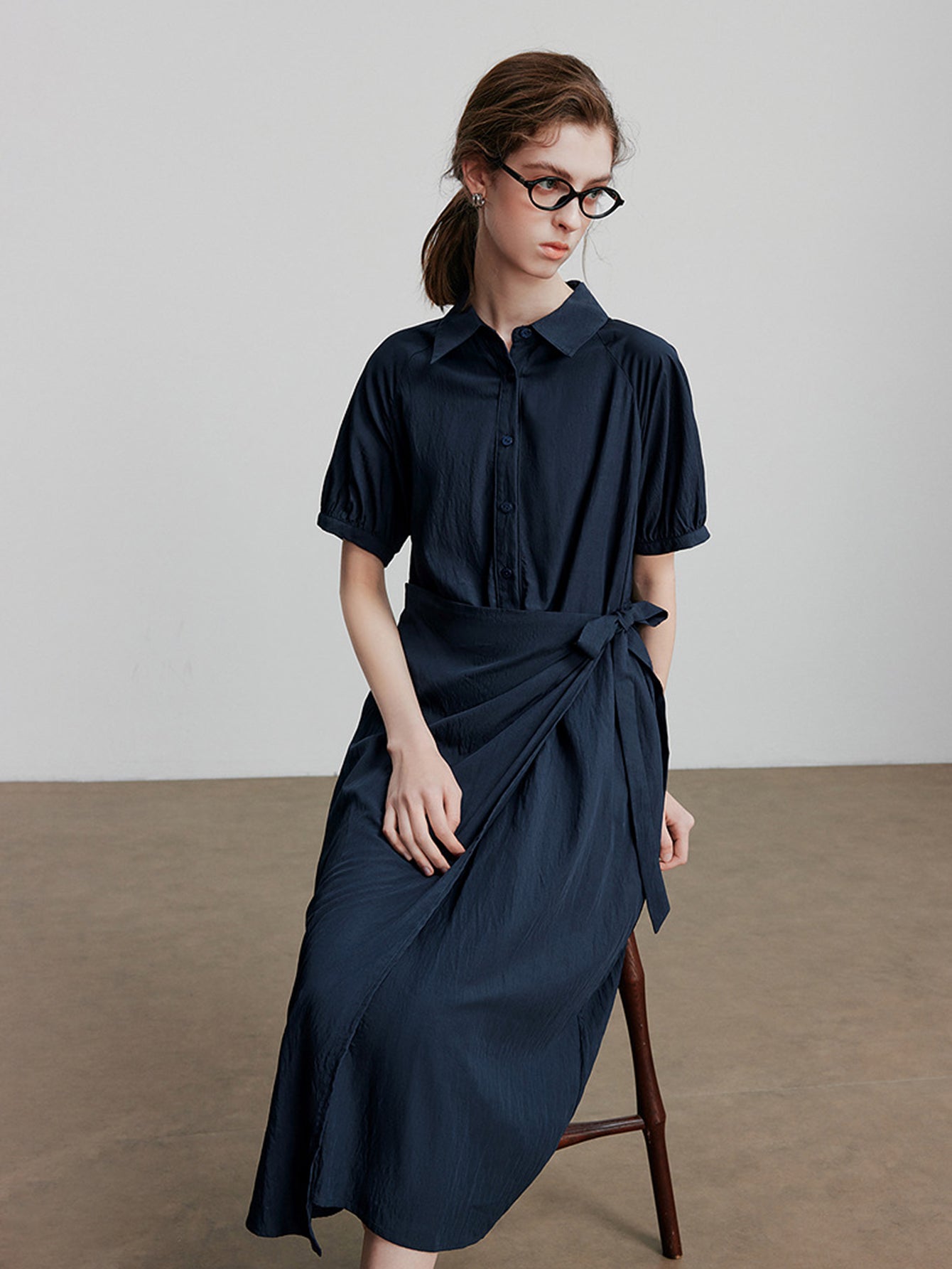 Wrap Waist Short Sleeve Midi Dress