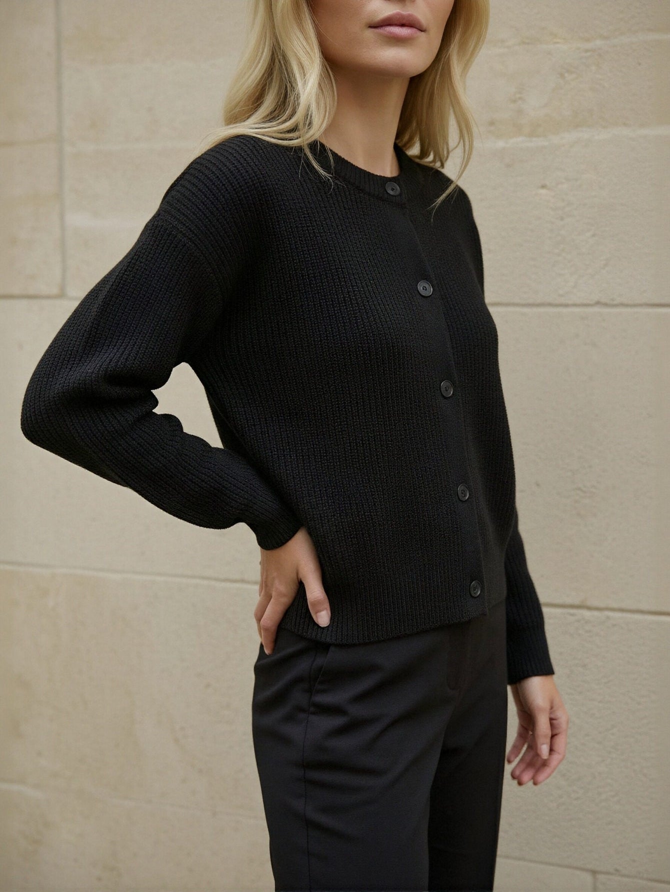 Soft-Knit Cropped Button-Front Casual Cardigan-Multicolor