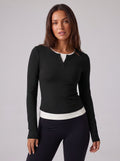Layered Mock Neck Long Sleeve T Shirt