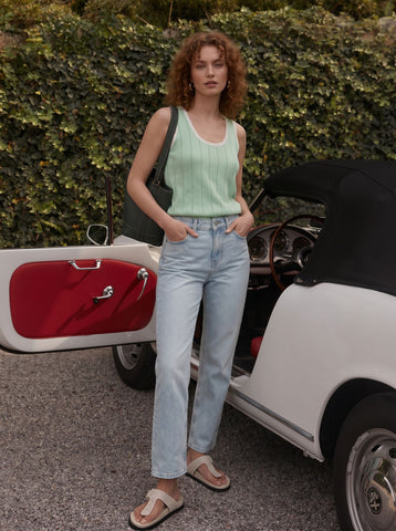 High Waisted Light Wash Straight Jeans