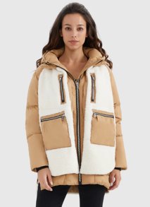 Colorblock Sherpa Trim Puffer Jacket