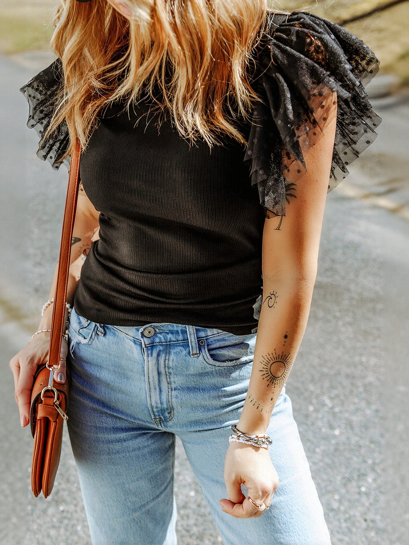 Layered Polka Dot Mesh Sweater