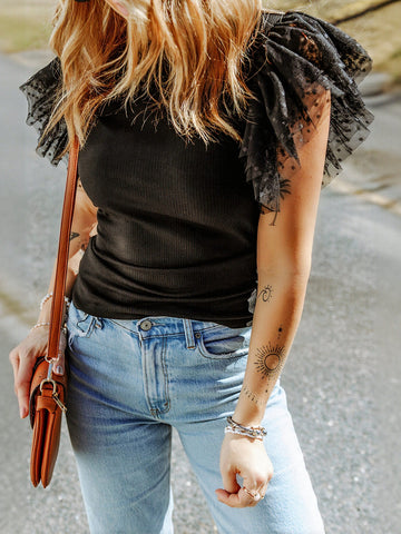 Layered Polka Dot Mesh Sweater