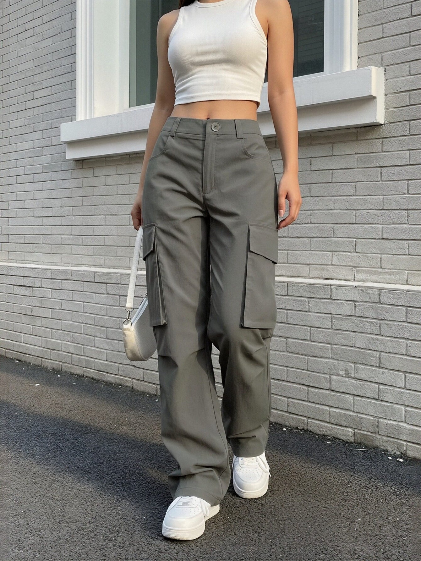 Wide-Leg Multi-Pocket Utility Urban Pants-Multicolor