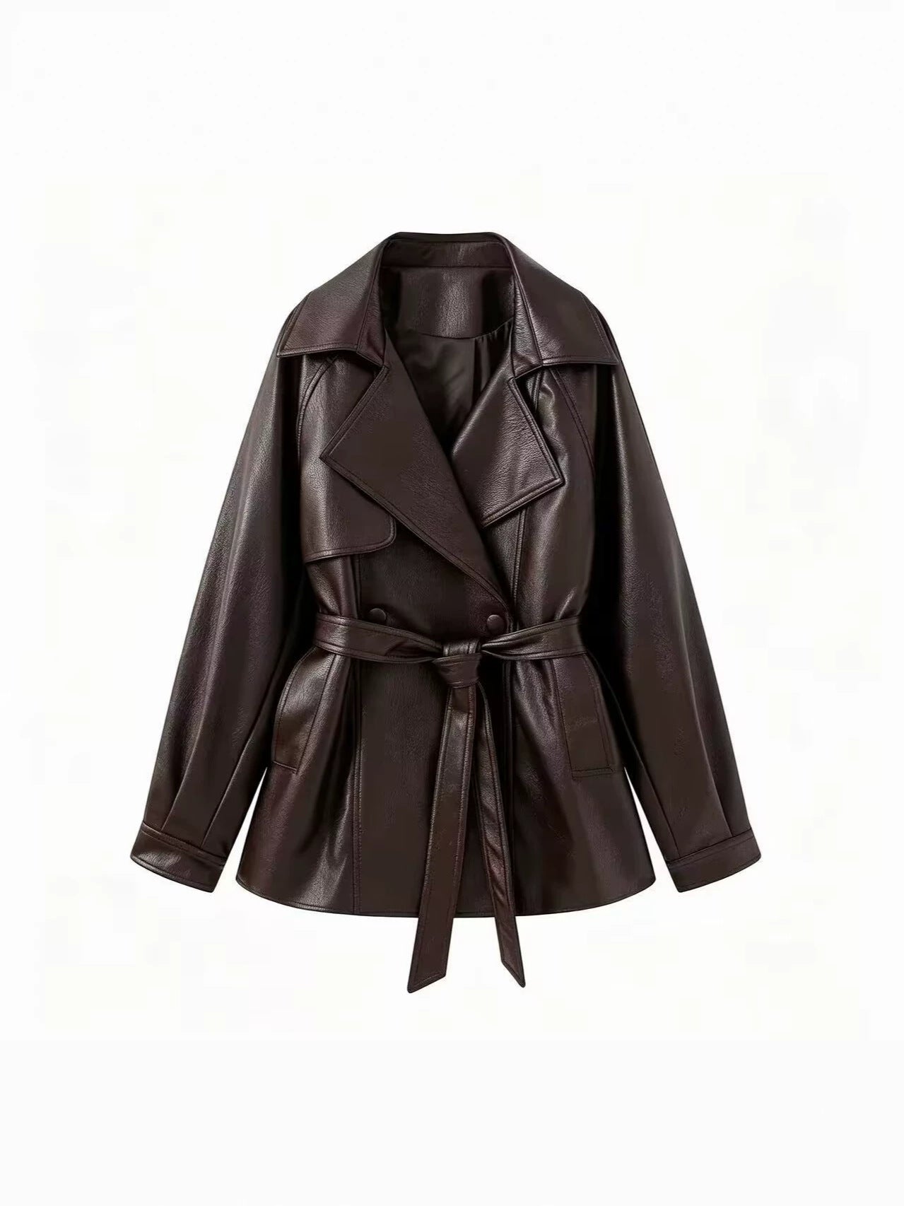 Oversized Belted Faux Leather Jacket
