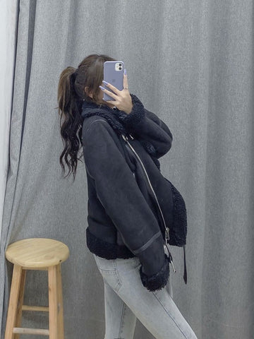 Cozy Faux Suede Sherpa Moto Jacket