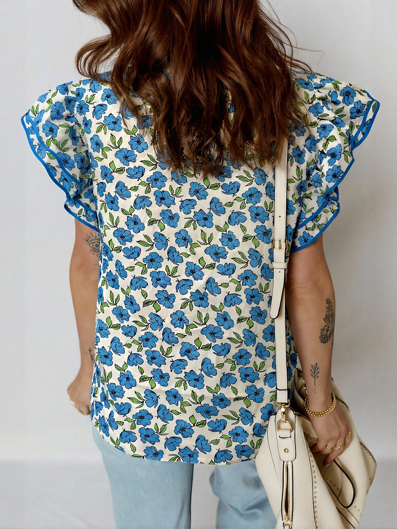 V Neck Ribbon Tie Blouse