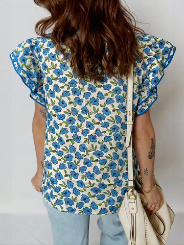V Neck Ribbon Tie Blouse