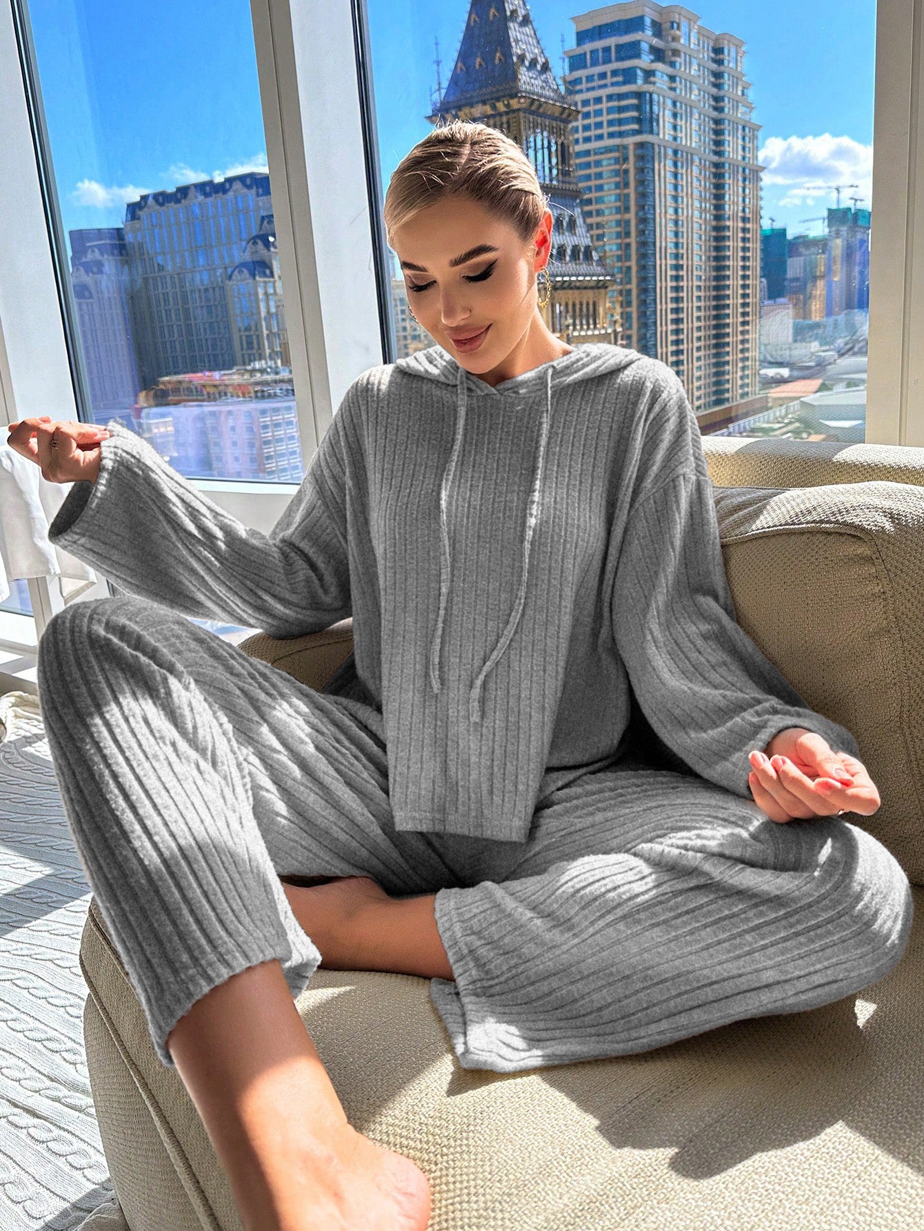 Cozy Ribbed Knit Hoodie Lounge Set