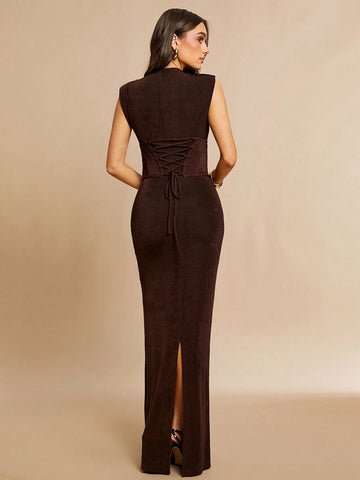 Sleeveless Mock Neck Bodycon Maxi Dress