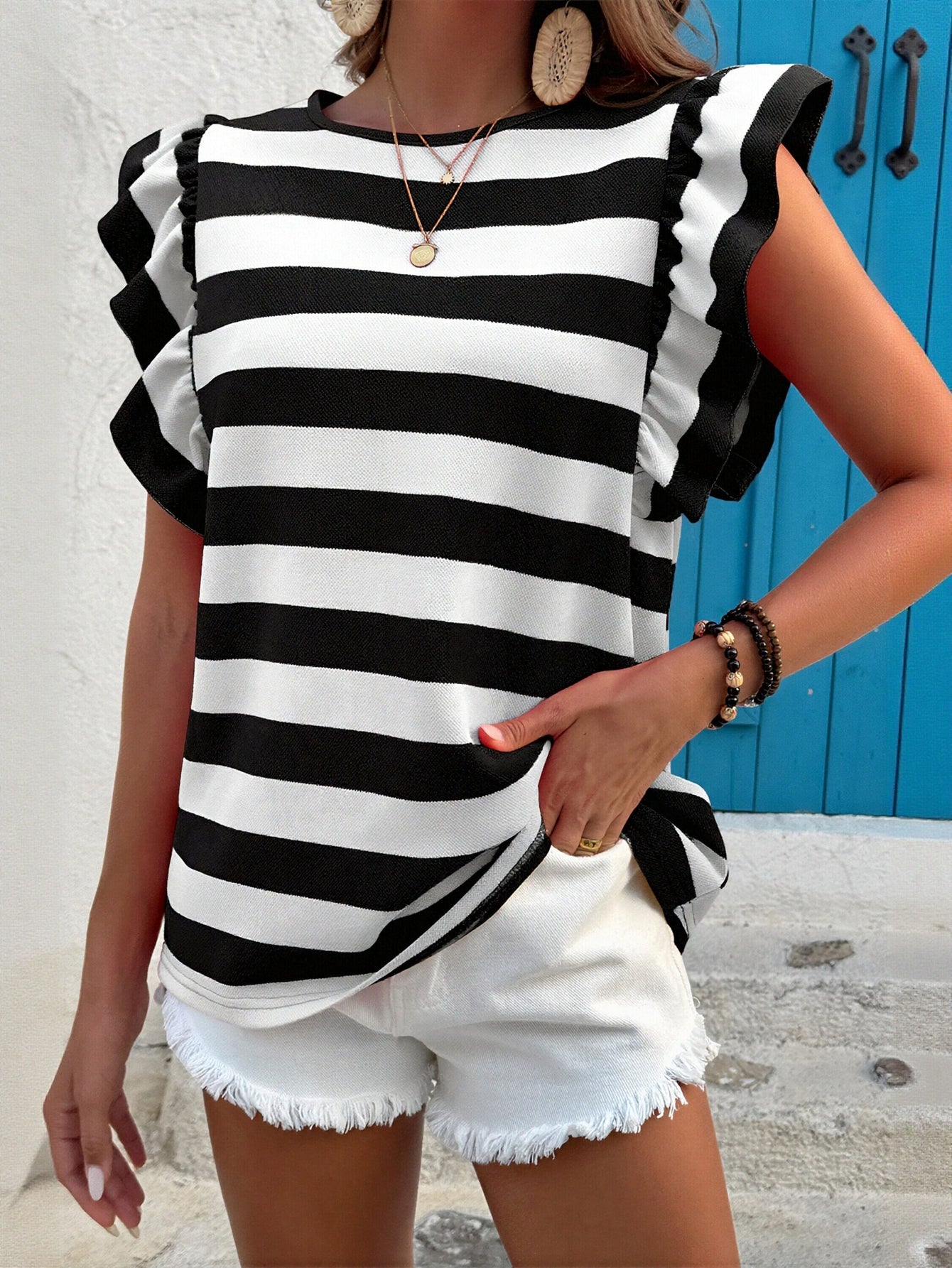 Ruffled Striped Summer Casual Tee
