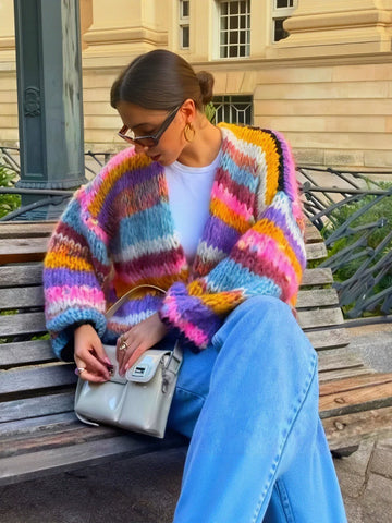 Chunky Oversized Striped Knit Cardigan